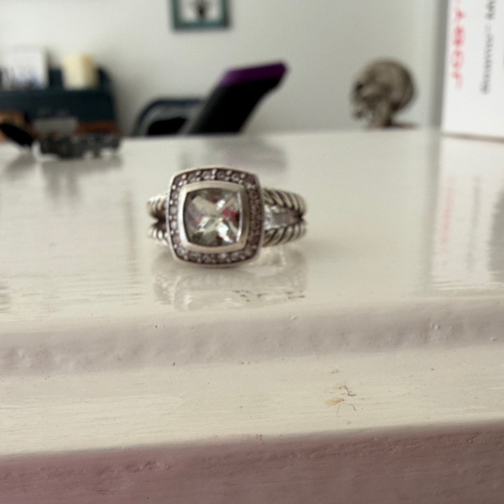 David Yurman Ring with Green stone and dimonds.